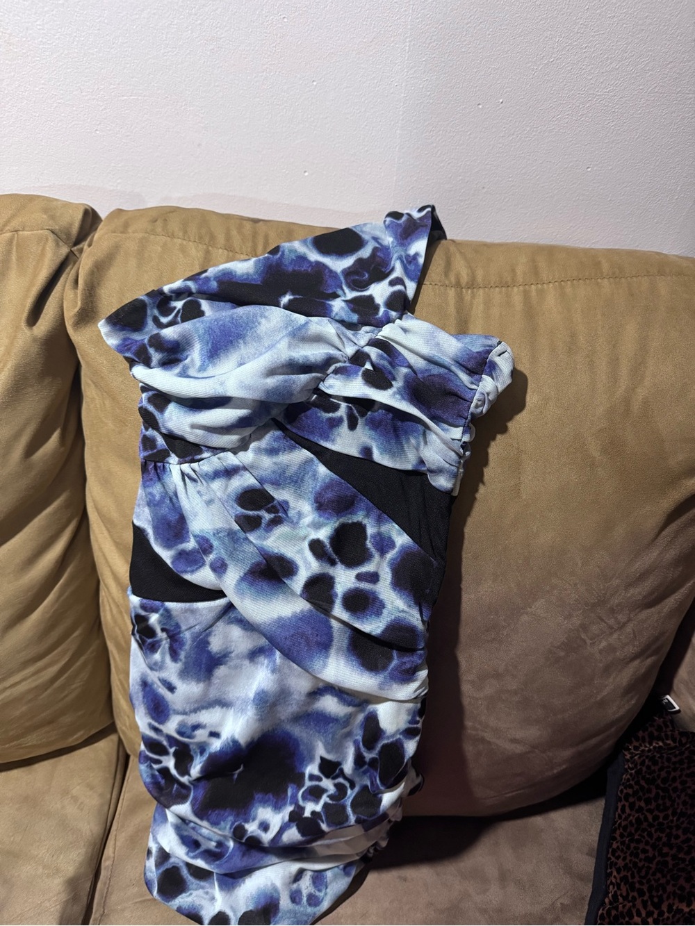 As U Wish Blue and Black One-Shoulder Ruched Dress